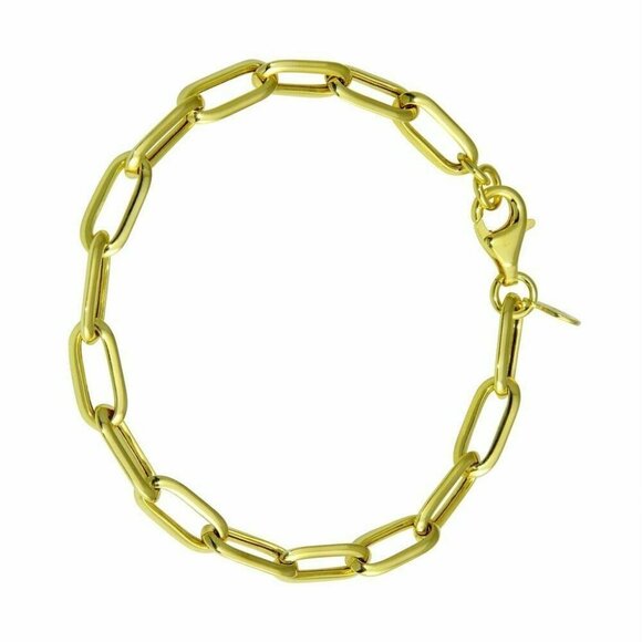 14K YELLOW GOLD OVER 925 STERLING SILVER PAPER CLIP DESIGN BRACELET / 7'' LONG - Picture 2 of 2